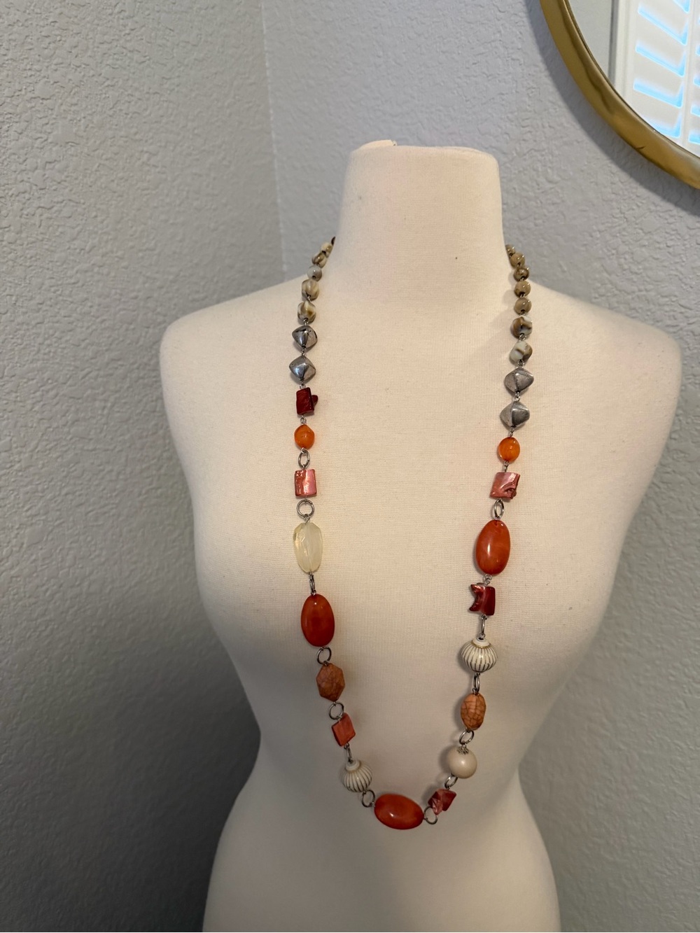 Vintage coral faceted long necklace